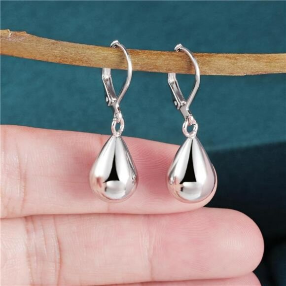 Sterling Silver Teardrop Dangle Earrings Leverback Hypoallergenic Jewelry - Picture 3 of 7